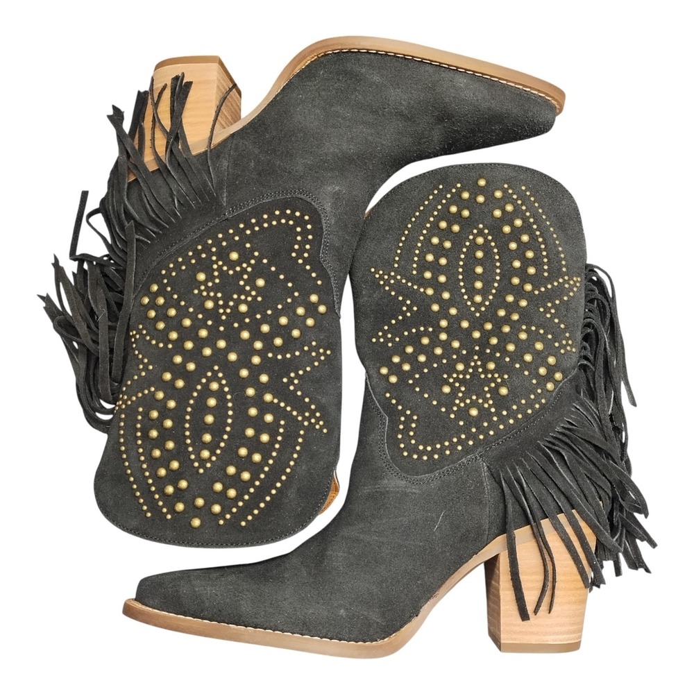 Dingo Star Power Western Boots Womens US 9M Black Leather Fringe Studded DI2357